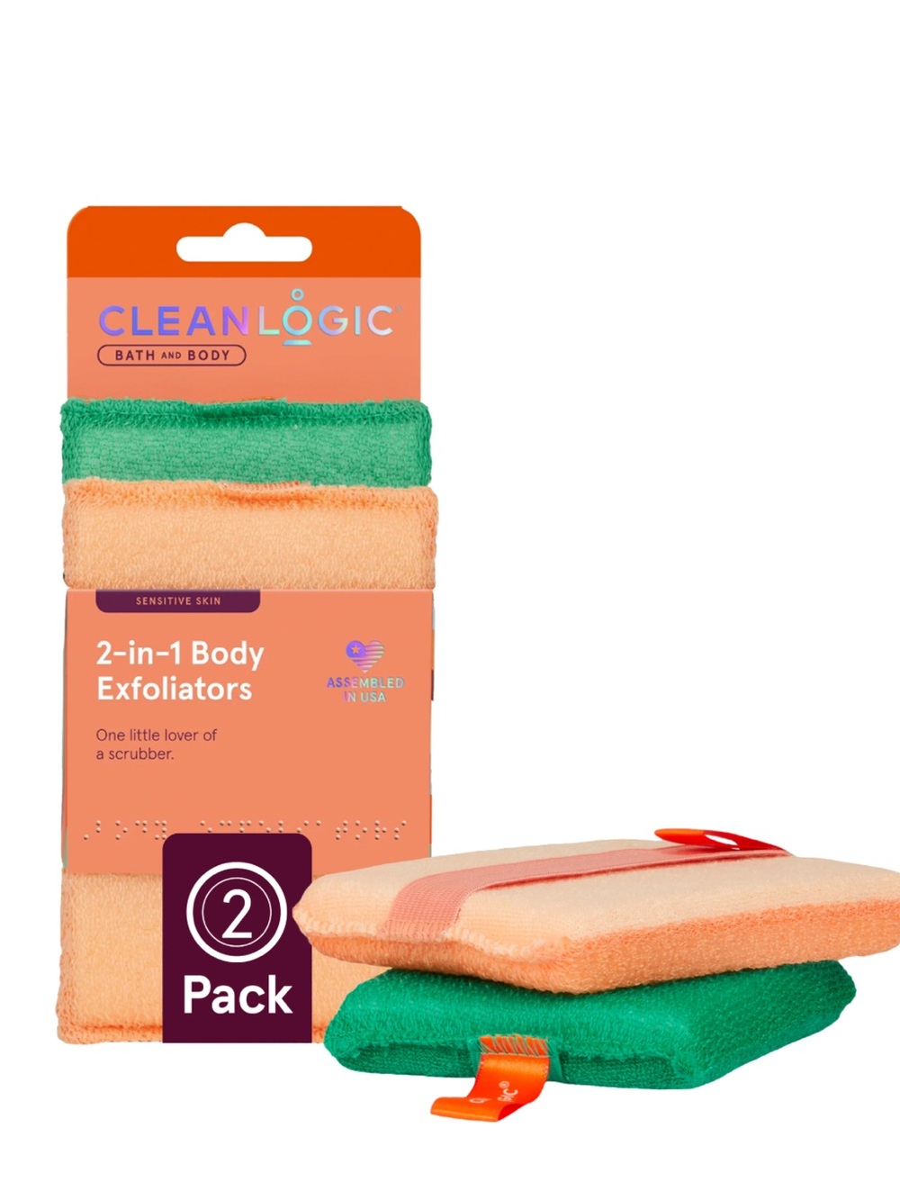 NWT Cleanlogic 2-in-1 Body Exfoliators Orange & Green